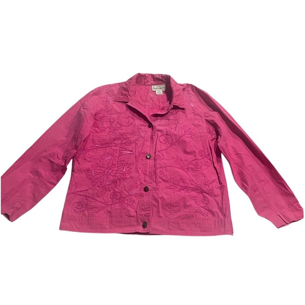 VTG Flashback Button Front Jacket 100% Cotton Embroidered Womens Size Small Pink